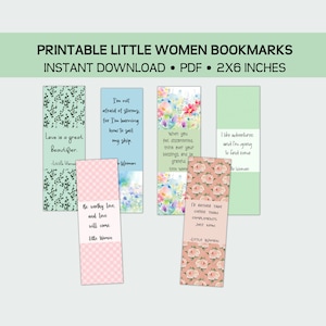 Little Women printable bookmarks, Louisa May Alcott, gift for book lovers, instant pdf download, print, cut, and use! Six bookmarks total!