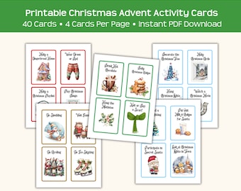 Printable Christmas activity cards, 40 cards, fun holiday ideas, celebrate winter vibes, instant pdf download, affordable & fun advent