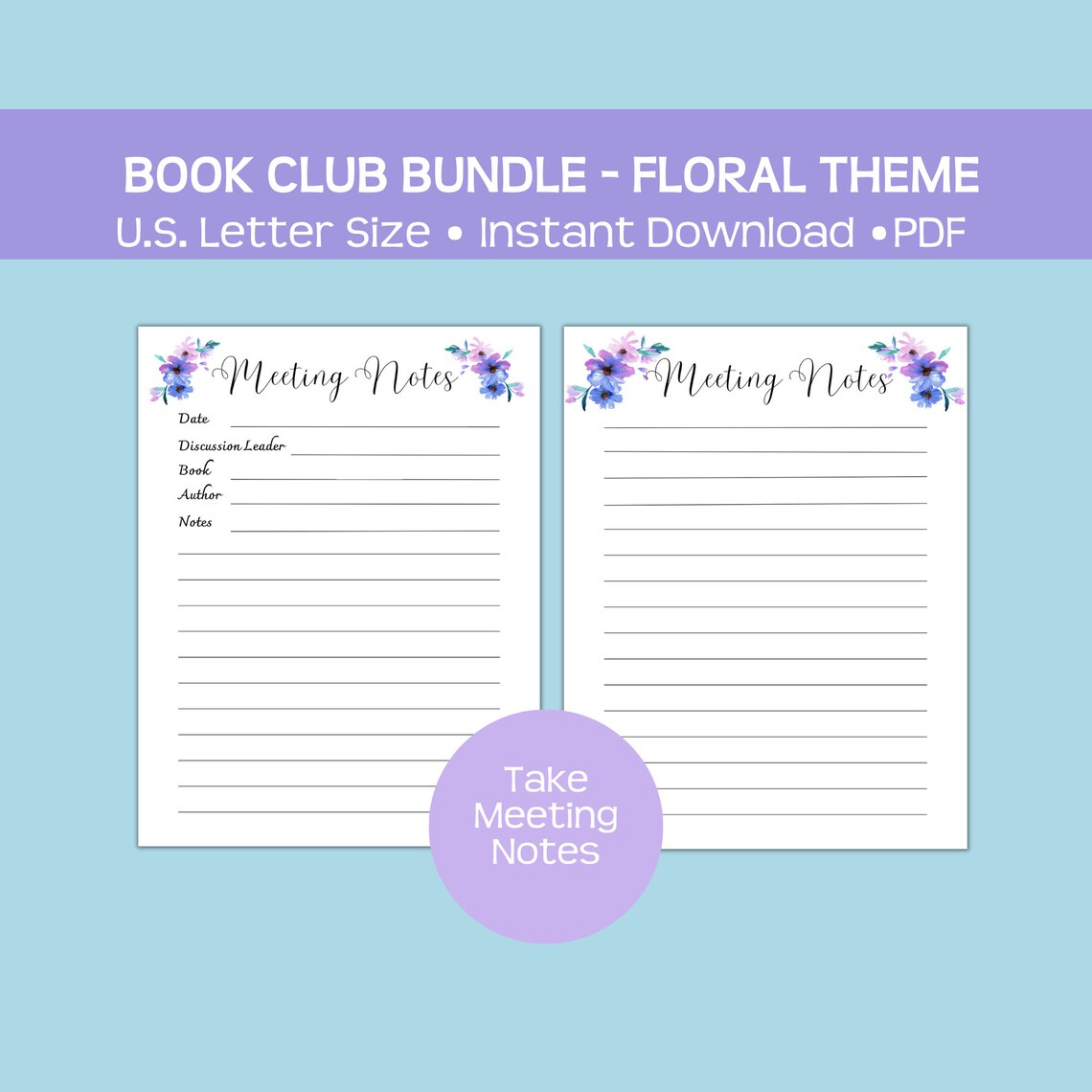 Printable Book Club Planner Bundle, Floral Theme, Instant Pdf Download ...