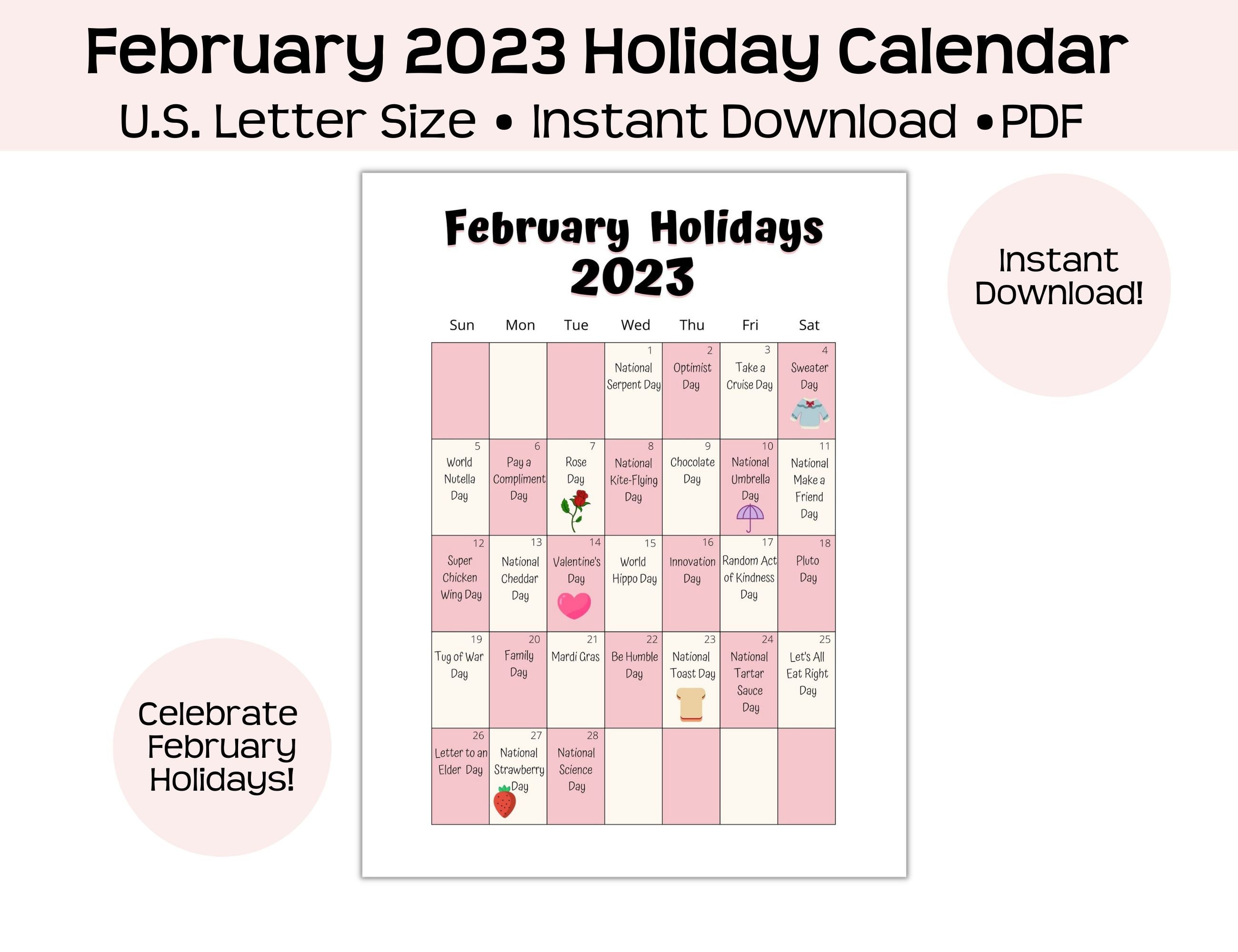 February 2023 Holiday Calendar Fun And Wacky Holidays - Etsy