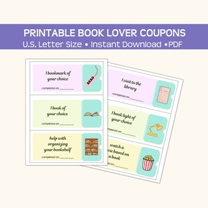 Printable Book Lover Coupons, Bookish Vouchers, Reading-Themed Fun Gift Idea, Affordable Fun, Literary Rewards, Instant PDF Download