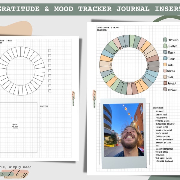 Mood Tracker A5 PDF | Mood Ring | Gratitude Journal Insert | Goodnotes Template | Printable Bullet Journal Page | Digital Minimal Tracker |