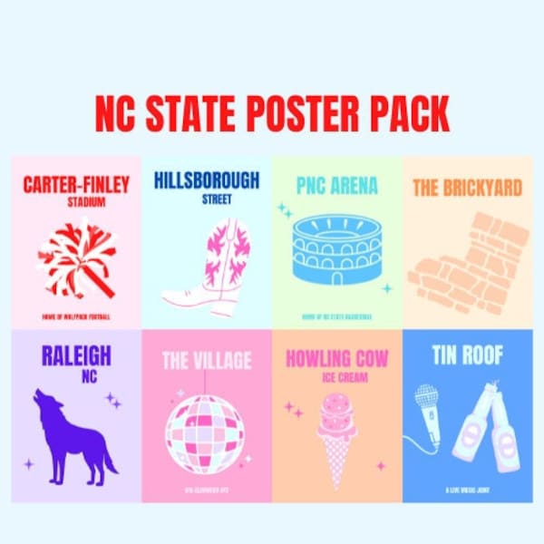 NC State (North Carolina State) Complete Pack Digital Poster Art Prints