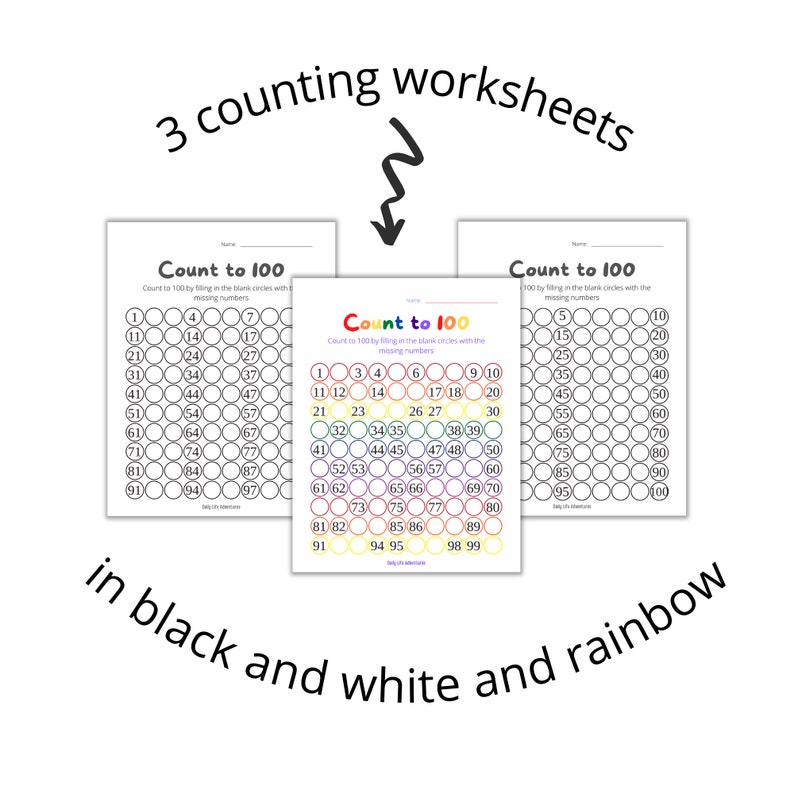 Printable count to 100 worksheets printable homeschool etsy