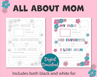 All About Mom Printable, Mother's Day Gift, Classroom Activity (Digital Download)