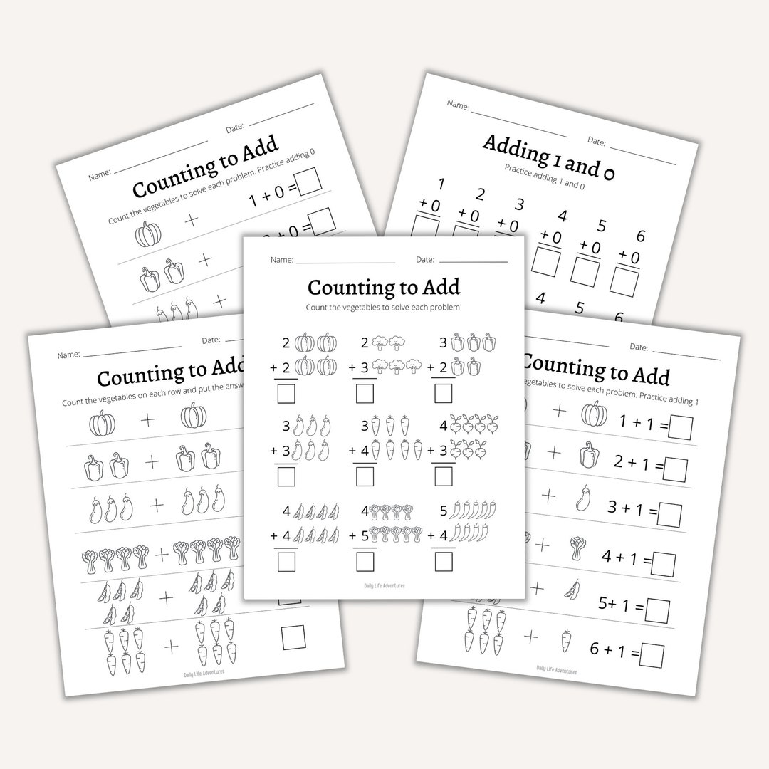 Count to Add Math Worksheets, Homeschool Math Printables, Learning to ...