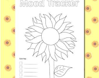 Hand Drawn Sunflower Mood Tracker, Mood Tracker Printable, Journal Tracker PDF, Monthly Tracker, Letter and A4