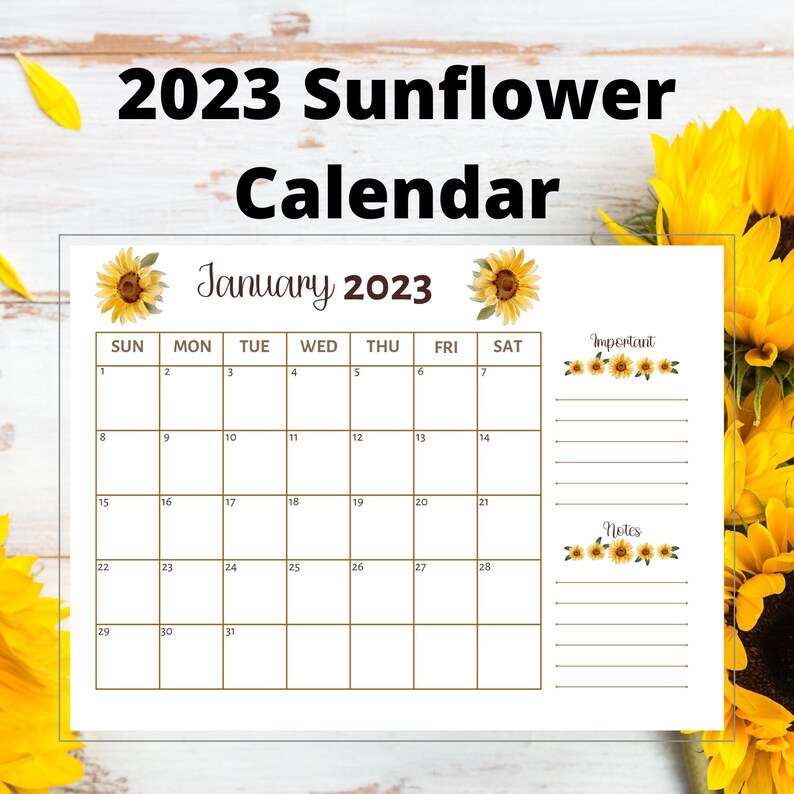 2023-sunflower-calendar-printable-2023-calendar-12-month-etsy