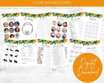 Citrus Baby Shower Game Bundle. 12 Printable Baby Shower Games. Citrus Summer Baby shower Game Bundle.