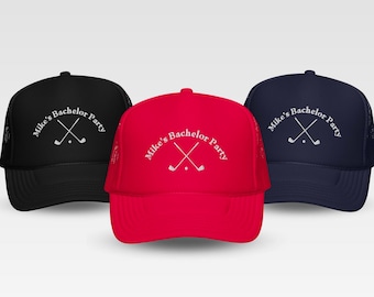 Sombrero de camionero de despedida de soltero personalizable, viaje de golf para niños, Snapback de golf de fin de semana de soltero, regalo de padrinos de boda, camionero de espuma de malla de golf