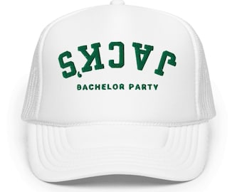 Custom Upside Down Bachelor Party Trucker Hat - Personalized Groom's Name and Stitching Color | Groomsmen Gift Upsidedown Name Hat