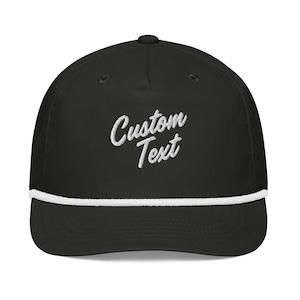 Custom Script Embroidered Rope Hat - Black/White or Navy/Mint Snapback | Personalized Gift or Party Hat | Personalized Rope Hat