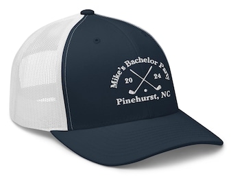 Cappello da camionista personalizzato con profilo medio per addio al celibato in stile golf - Blu e bianco, nero, grigio e bianco / Weekend di golf / Regalo personalizzato per lo sposo