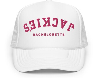 Cappello da camionista per addio al nubilato capovolto personalizzato - Nome della sposa personalizzato / Cappelli coordinati per viaggio per ragazze / Cappello per addio al nubilato personalizzato