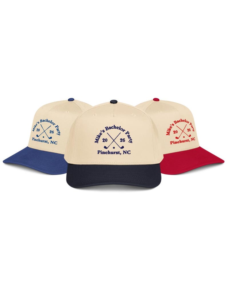 Custom Golf Bachelor Party Hat – Personalized Five Panel Snapback | Golf Trip Hat | Groomsmen Gift | Custom Golf Tournament Hat image 1