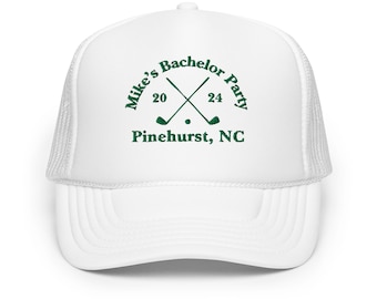 Custom Bachelor Party Golf Trip Hat - White and Green with personalized embroidery | Golf weekend | Custom Groomsmen Gift