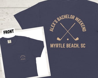 Golf Weekend Pocket Tee, Bachelor Party Golf Trip Custom Name and Location Shirt for Groomsmen Gift, Stag Par-Tee, Minimal Golf Tshirt