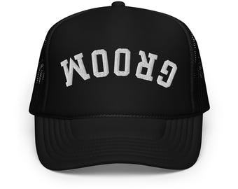 Cappello da camionista nero "sposo" capovolto - Regalo per lo sposo / Cappello da sposo per addio al celibato
