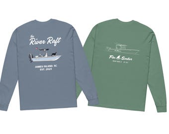 Maglietta a maniche lunghe con barca personalizzata (solo maglietta, grafica acquistabile separatamente) T-shirt in cotone pesante con grafica personalizzata della barca / regalo per il lago
