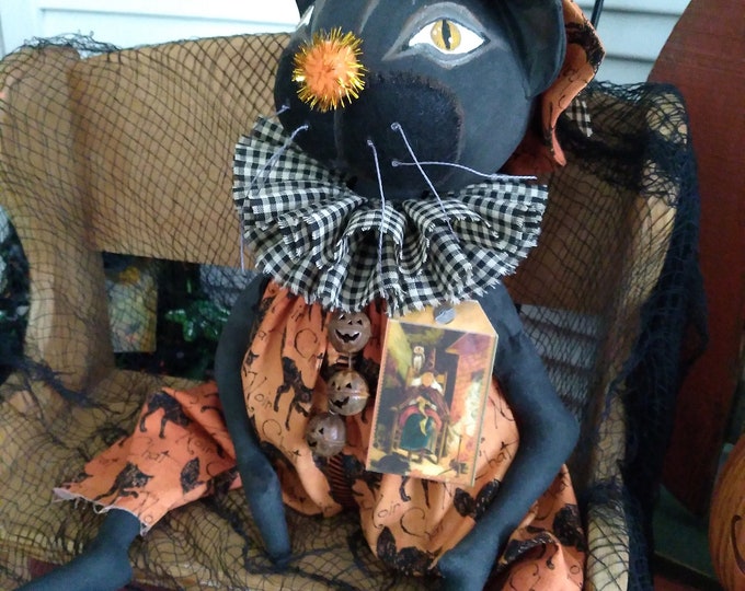 Primitive Folk Art Halloween Cat Doll Etsy