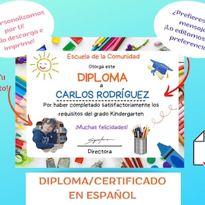 Spanish Diploma/Certificate Personalized end of school year, graduation, excellence award. Just download and print