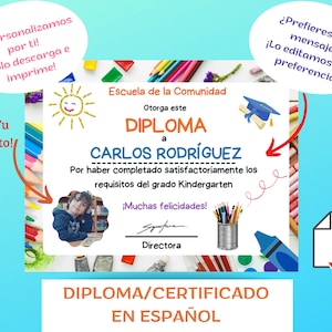 Spanisches Diplom/Zertifikat. Personalisiertes Ende des Schuljahres, Abschluss, Exzellenzauszeichnung. Einfach herunterladen und ausdrucken