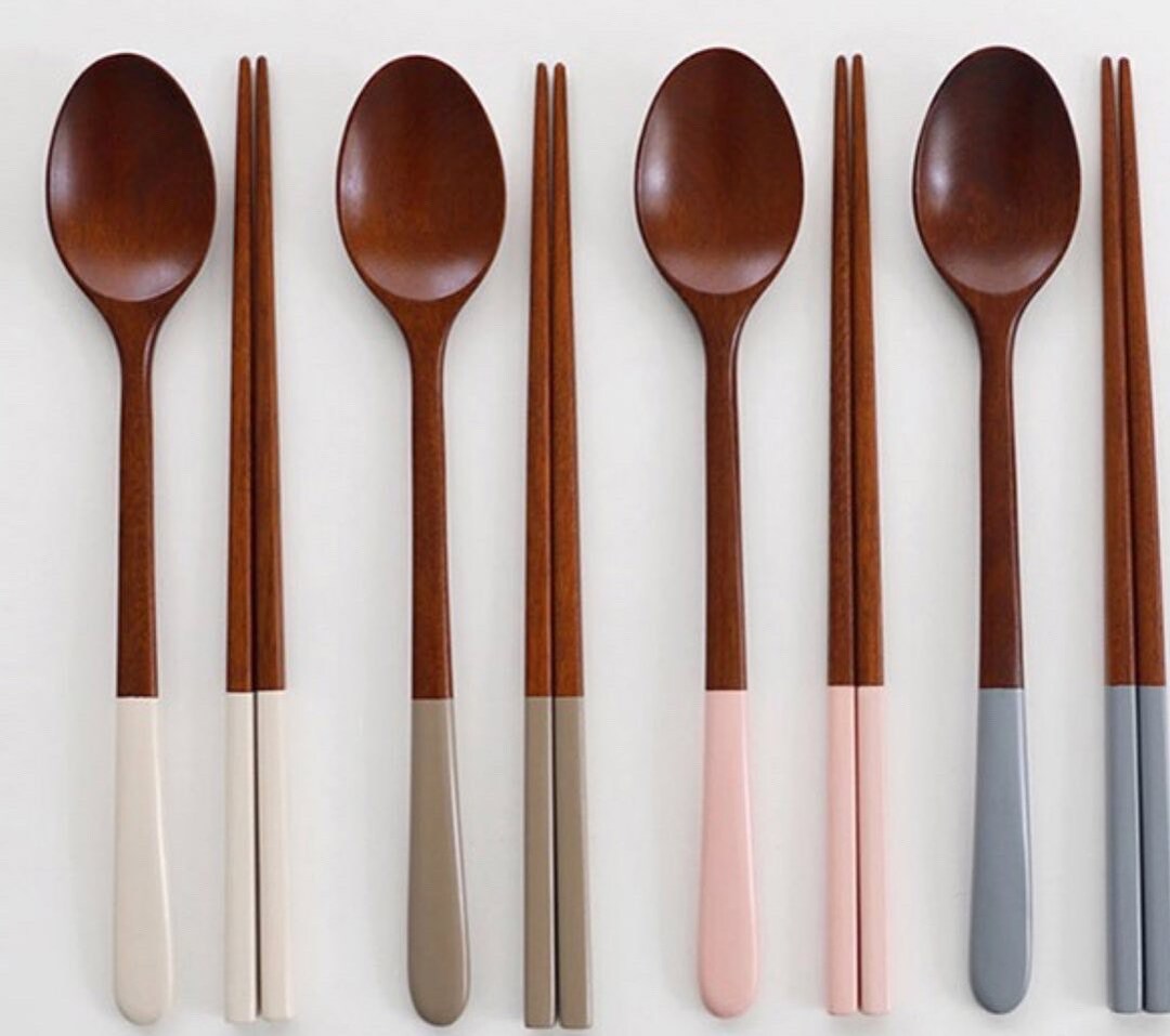 Korean Pastel Color Handmade Wooden Spoon & Chopsticks Set Etsy