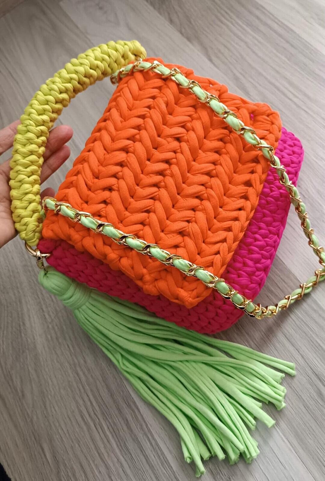 Pink and Orange Bag/hand Woven Bag/crochet Colorful Etsy