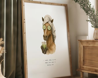 Horse Spa Funny Horse Girl Wall Art – Aesthetic Digital Download, Equestrian Humour Decor - Pony Lover - Digital Download - Pony Wall Art