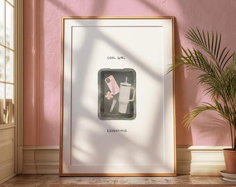 Cool Girl Essentials Print – Aesthetic Digital Wall Art for Her – Funny Minimal Poster Download, Pink Girl Decor, Digital Download