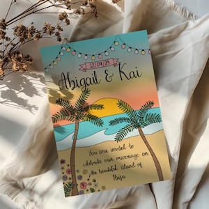 Coastal Celebration – Bold & Bright Custom Beach Wedding Invitation - Destination Wedding Stationery (Digital Download)