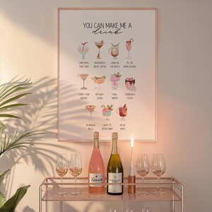 Stampa del menu dei cocktail di Natale / Illustrazione di drink disegnati a mano per le feste / Arte del bar delle feste / Stampa di una cucina invernale accogliente / Download digitale