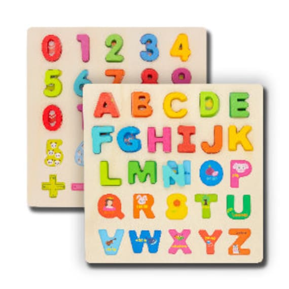 Wooden Alphabet Numbers Puzzles for Kids Etsy