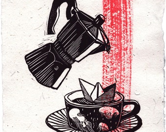 Linogravure originale / cafe