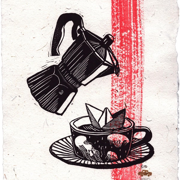 Linogravure originale / cafe