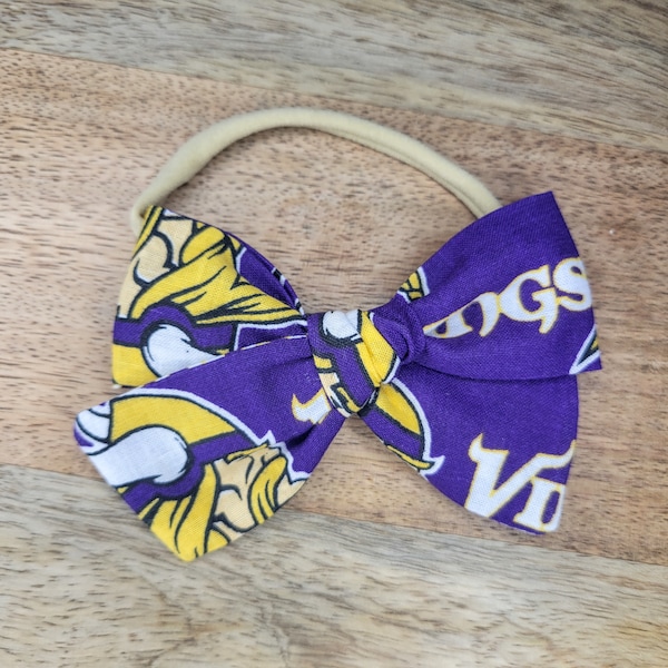 vikings inspired bows, football season, football bows, baby headbands, toddler bows, childrens bows, clips & headbands