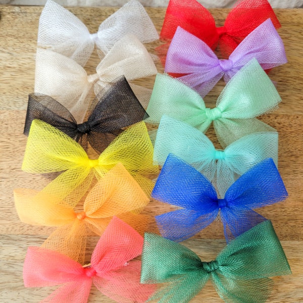 NEW COLORS * Simple tulle bows - glimmer tulle - pink tulle - baby bow - toddler bow - girl bow - spring, summer