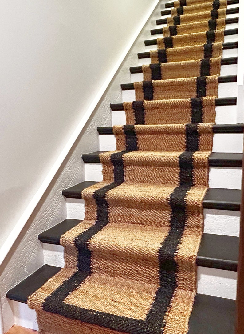 TOP RATED Black Bordered Jute Stairs Runner Stair Treads Rug Carpet