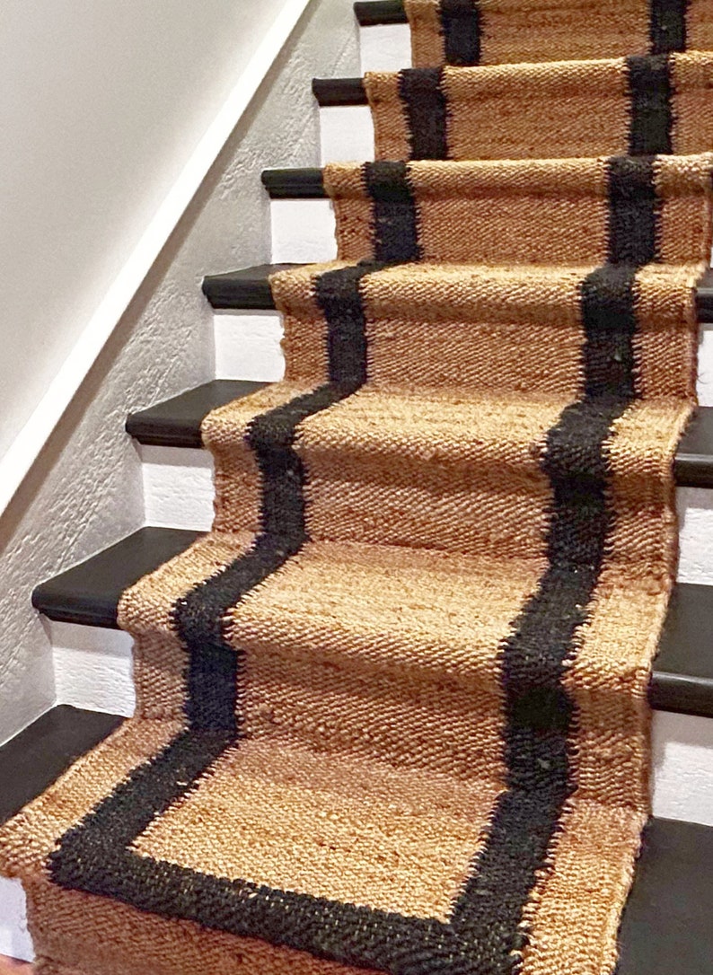 TOP RATED Black Bordered Jute Stairs Runner Stair Treads Rug Carpet