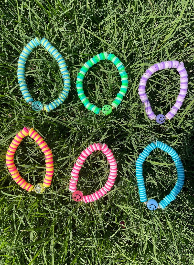 Smiley Face Clay Bead Bracelet Trendy Preppy Jewelry Etsy
