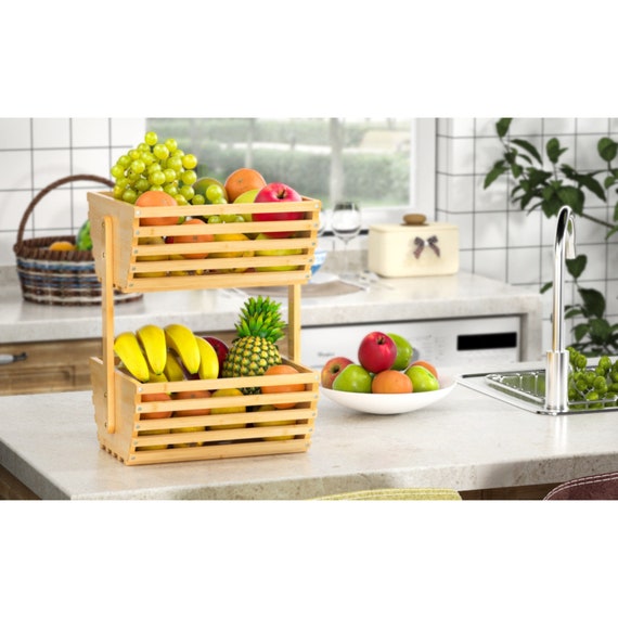 2tier Bamboo Fruit Basket Large Capacity Vegetable Basket Etsy