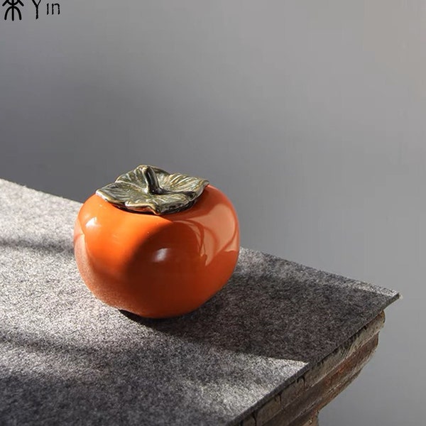 CHAYIN - Handmade Ceramic Tea/Coffee Container Orange Persimmon Designed Loose Tea Canister Nuts Storage Jar Gift for Tea Lovers Wedding