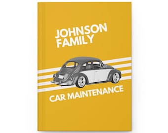 PERSONALIZED Vintage Yellow Car Maintenance Log Hardcover Journal Matte - 150 Lined Pages, Journal, Vehicle, Auto, Volkswagen