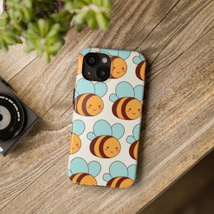Bumble Bee Patterned Kawaii Phone Case, iPhone Models, Kawaii iPhone Case, iPhone 15, iPhone 14, iPhone 13, Samsung Galaxy, Cream