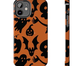 Halloween Phone Case - Orange and Black - iPhone Models, iPhone 15, iPhone 14, Samsung Galaxy, Skeleton, Ghost, Bat, Jack-O-Lantern