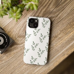Greenery Phone Case with White Background, iPhone Models, iPhone 15, iPhone 14, iPhone 13, Samsung Galaxy, Plants And Leaves