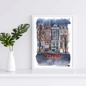 Amsterdam PRINT, Watercolor Amsterdam houses, Amsterdam Gift art, Holland art, Netherlands Watercolor Print, Wall art, Printable art