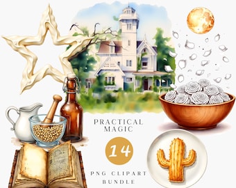 Practical Magic PNG Clipart, Halloween Pagan Occult Witch Movie Necklace Sally Gillian Owens Love Spell Book Sublimation DTF