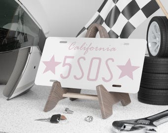 5SOS License Plate Replica, 5 Seconds of Summer, gift for 5sos fan California 5SOS Star Vanity Plate | Pink Band License Plate