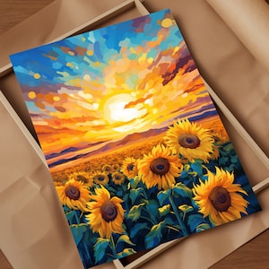Impresión artística de pared con diseño elegante de la pradera de Kansas, puesta de sol en el estado de los girasoles, vibraciones de la experiencia, impresión ingeniosa, diseño limpio y elegante, regalo inspirador de acuarela